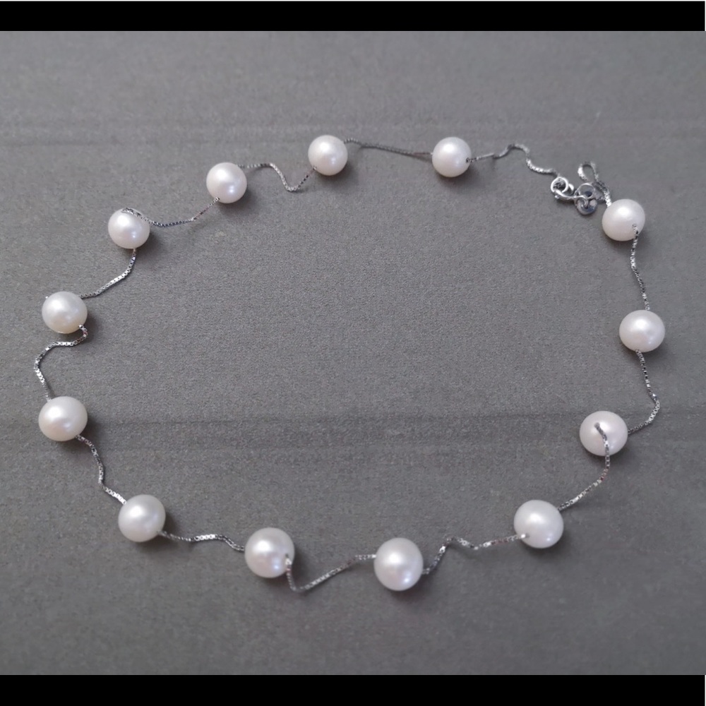 Italy Sterling Silver Pearl Tin Cup Necklace